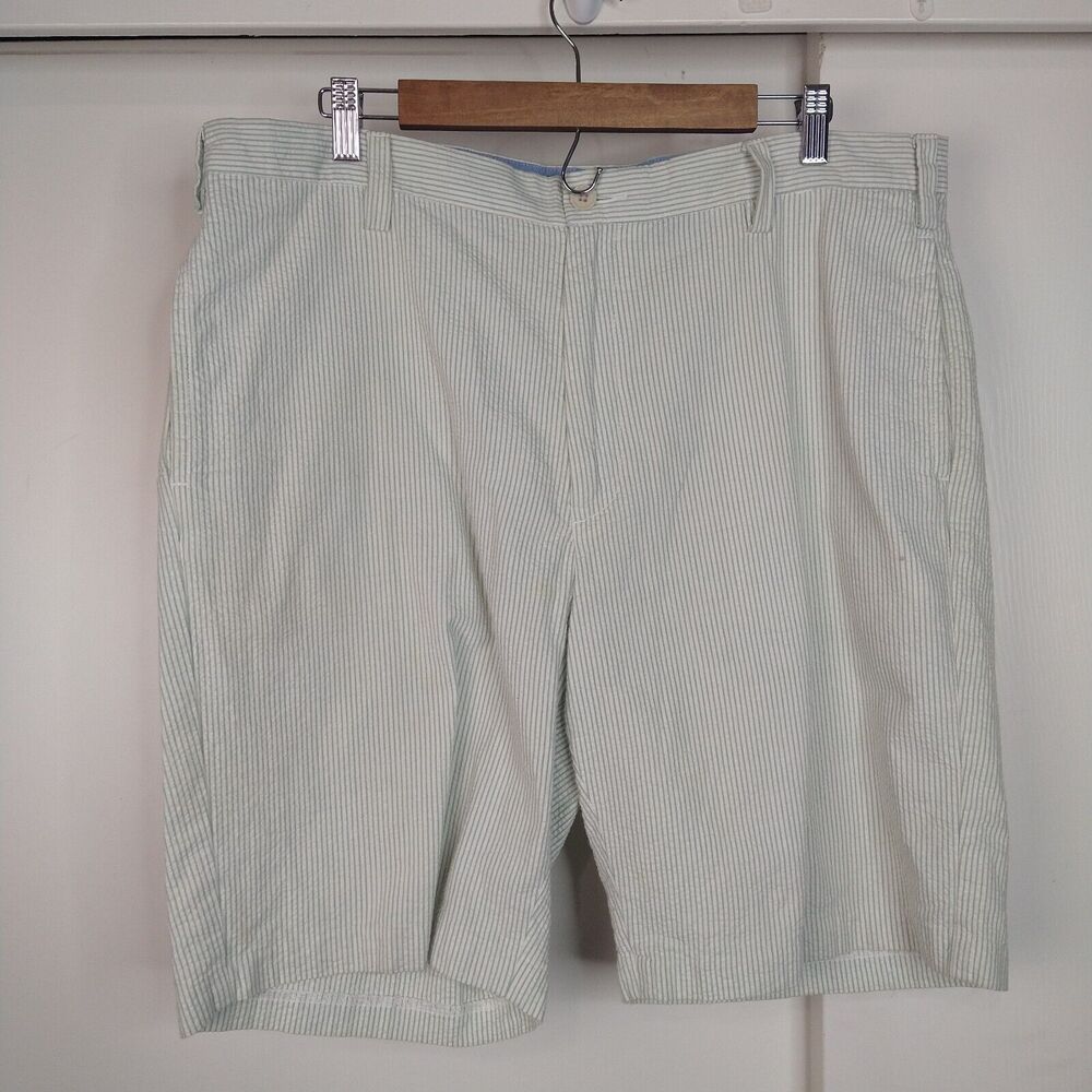 Nautica A Bit Trimmer Seersucker Stripped Shorts Mens Sz 36 Green White Cotton